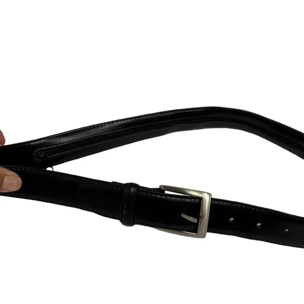 Belt Men's 34 Black Genuine Leather With Inside Zipper Pocket Unbranded